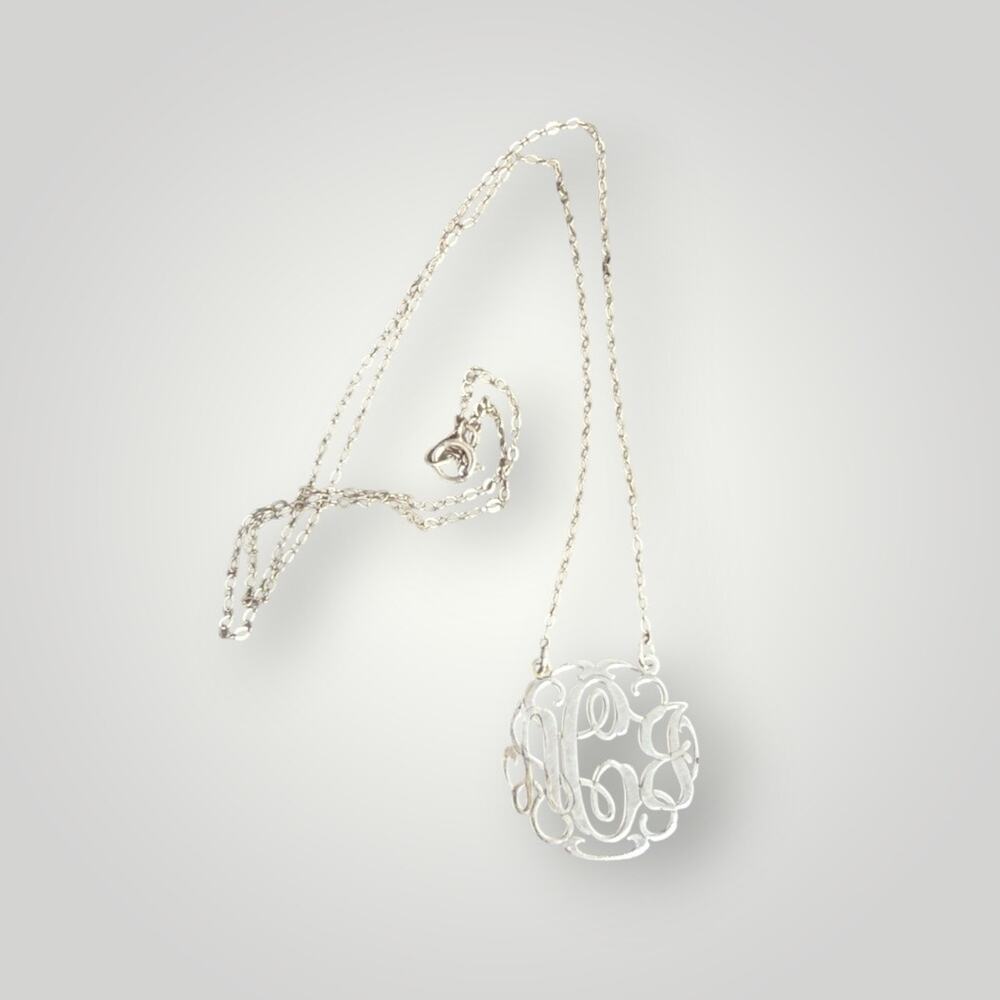 Sterling Silver 925 Monogram Pendant Necklace – 18” Chain